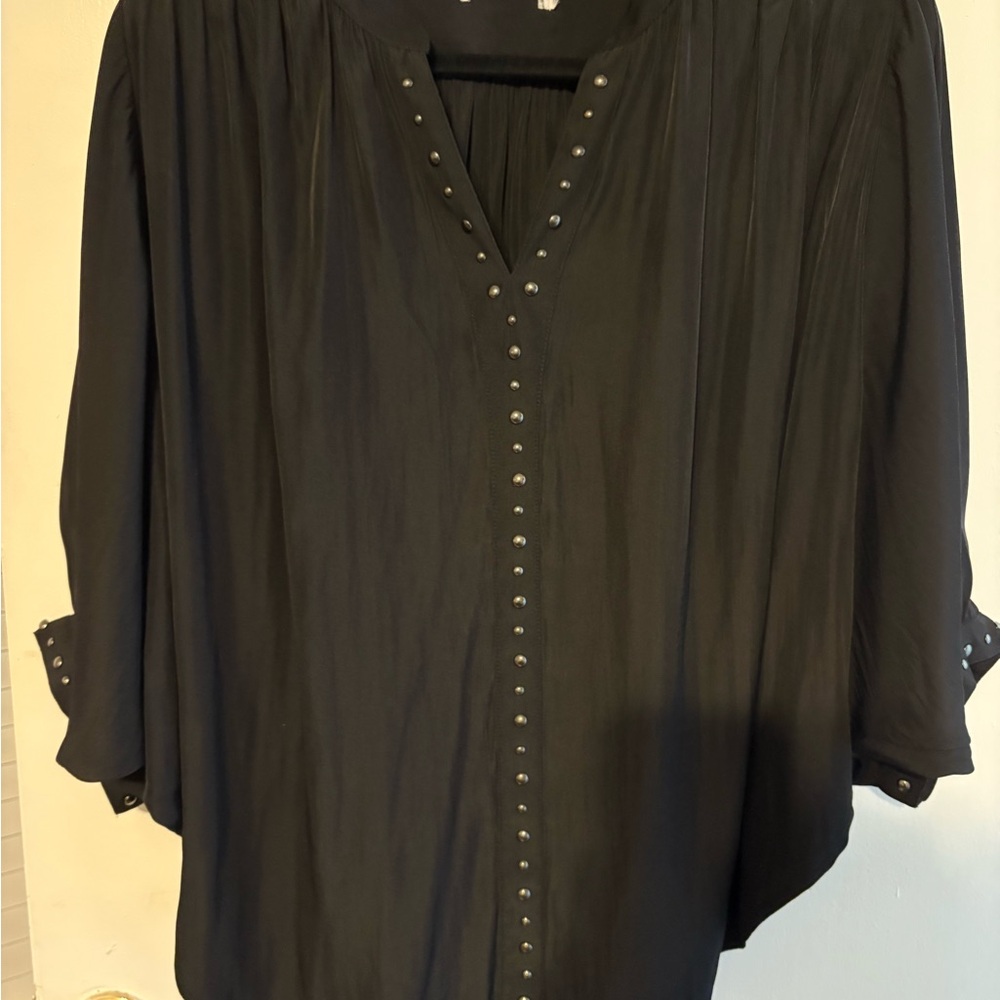 Beulah 2 Black silky Embellished two Blouse with Puff Sleeves